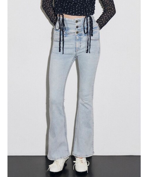 ドットラインハイウエストフレアパギンス