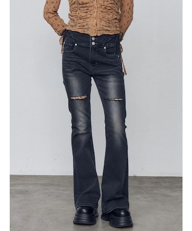 カーブレースアップハイウエストフレアパギンス