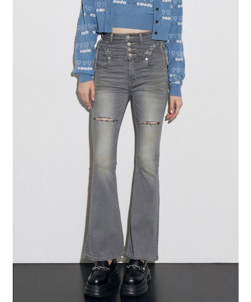 カーブレースアップハイウエストフレアパギンス