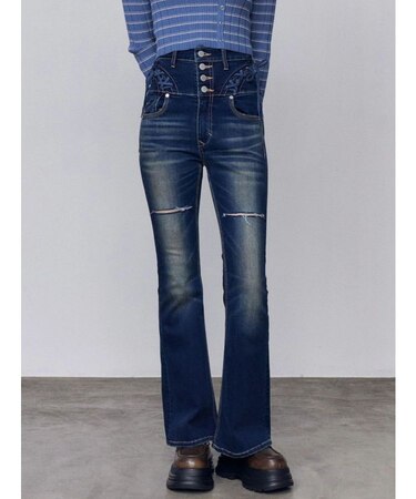 カーブレースアップハイウエストフレアパギンス