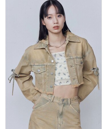 カットスリーブフードデニムブルゾン