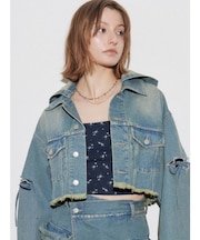 カットスリーブフードデニムブルゾン