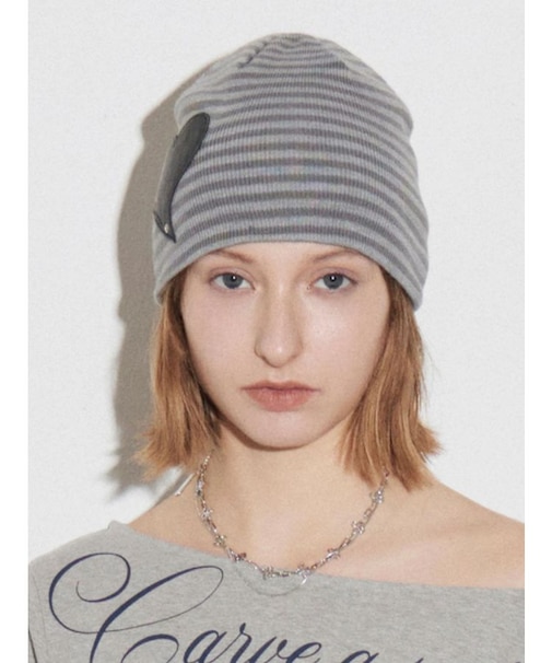 レザーパッチニットキャップ