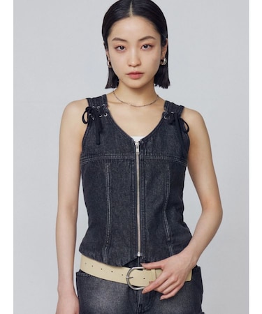 プリーツヘムレイヤードデニムワンピース