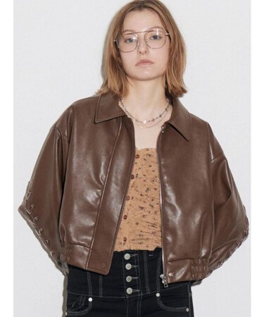 バックレースアップショートブルゾン