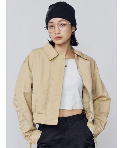 バックレースアップショートブルゾン