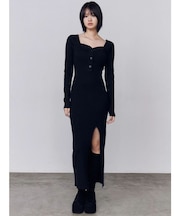 フロントボタンリブニットワンピース