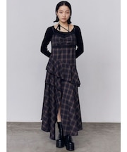 アシンメトリーフリルマキシワンピース