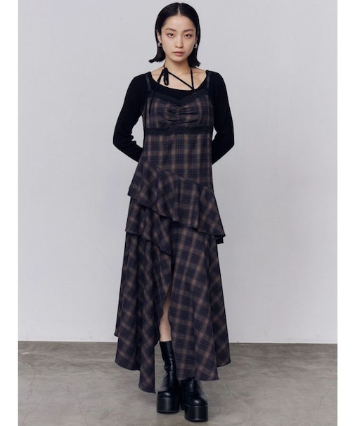 アシンメトリーフリルマキシワンピース