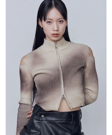 カットウォッシュドプレーティングジップニット