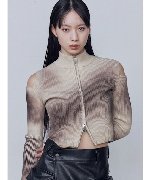 カットウォッシュドプレーティングジップニット