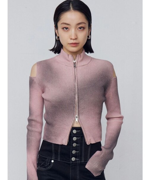 カットウォッシュドプレーティングジップニット