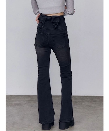 バックリボンフレアハイウエストパギンス