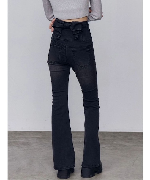 バックリボンフレアハイウエストパギンス