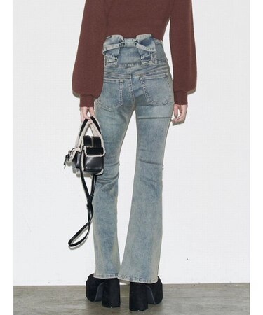 バックリボンフレアハイウエストパギンス