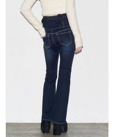 バックリボンフレアハイウエストパギンス