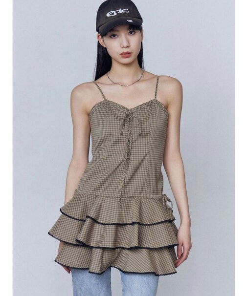 レースアップティアードミニワンピース