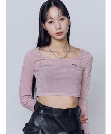 シアーベロアプレートクロップトップ