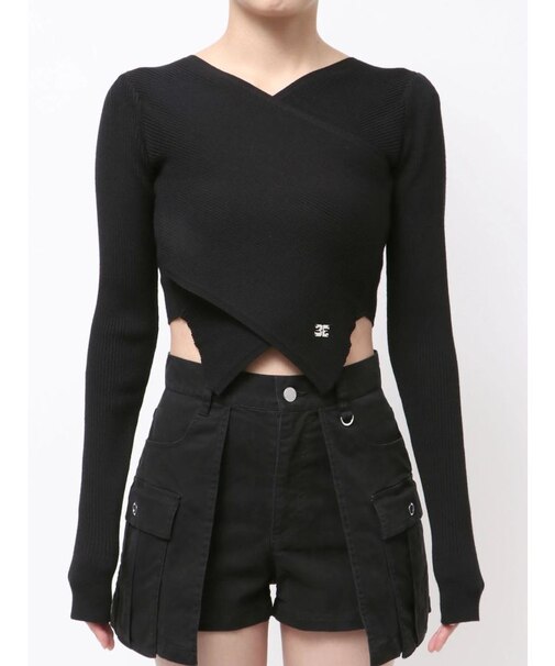 ワイドクロスクロップドニット