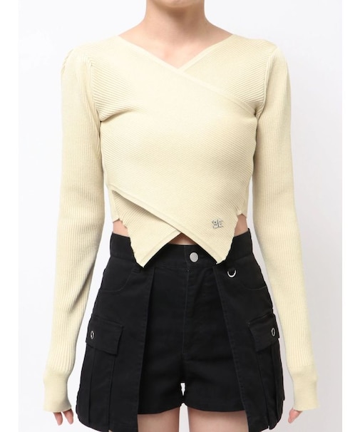 ワイドクロスクロップドニット