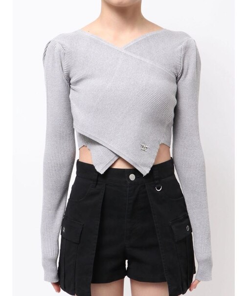 ワイドクロスクロップドニット