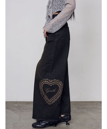 レースグラフィックルーズデニム