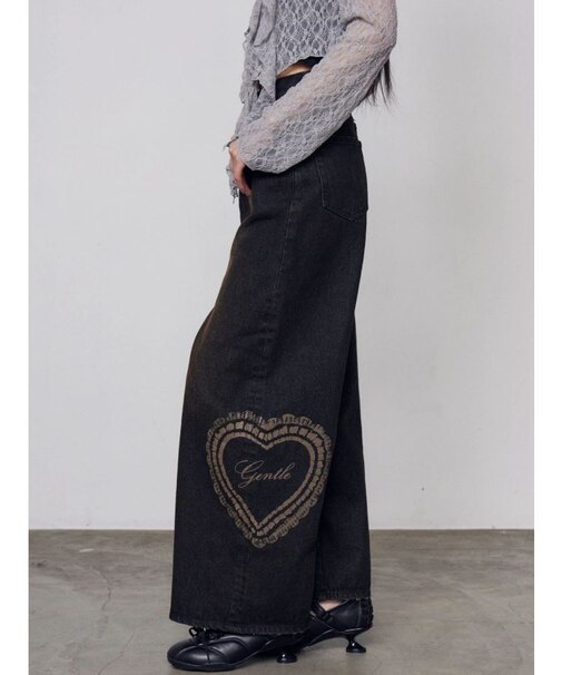 レースグラフィックルーズデニム