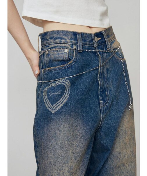 レースグラフィックルーズデニム