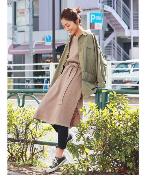 ウエストリボンワッフルワンピース