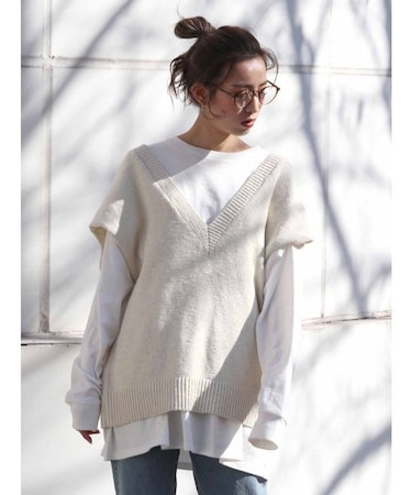 Vネックルーズニットベスト