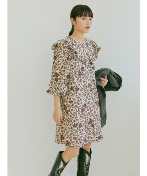 ボタニカルショルダーデザインミニワンピース