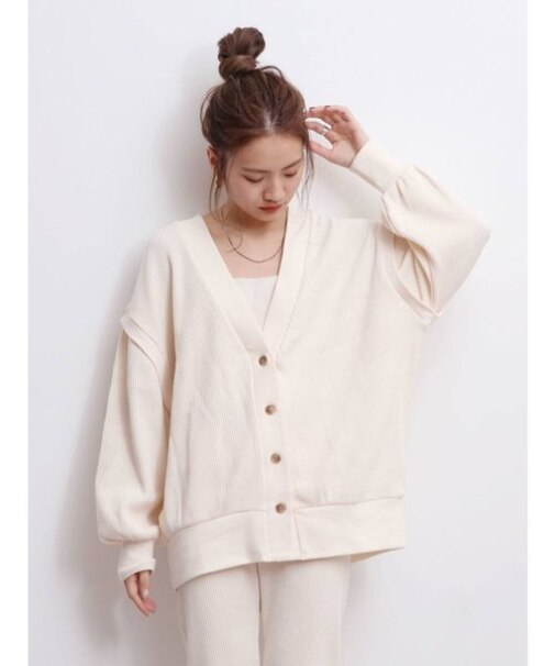 ワッフルVネックカーデ