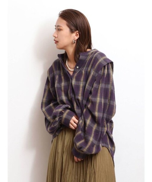 チェックタックブラウス