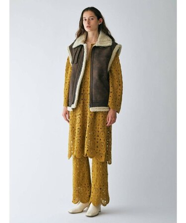 レース編みカフタンワンピース