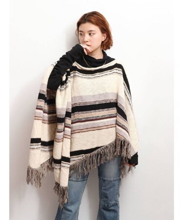 ニットフリンジポンチョ