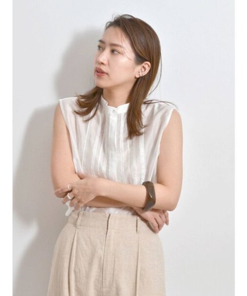 【WEB限定】ピンタックシアーノースリブラウス