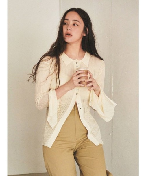 フレアスリーブシアーニットカーディガン