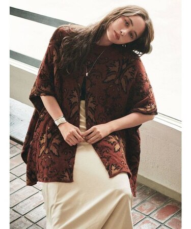 ジャカードスリットデザインポンチョ