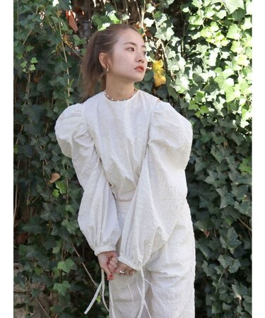 ギンガムチェックバックオープンブラウス