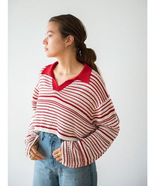 襟ショートボーダーニット