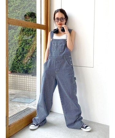 ルーズヒッコリーデニムサロペット