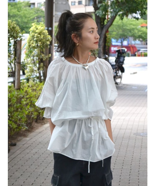 MWtokyo(エムタブリュー) ハーフスリーブビジューブラウス MW｜エム