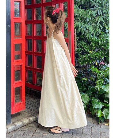 リネン混ショルダーデザインキャミワンピース