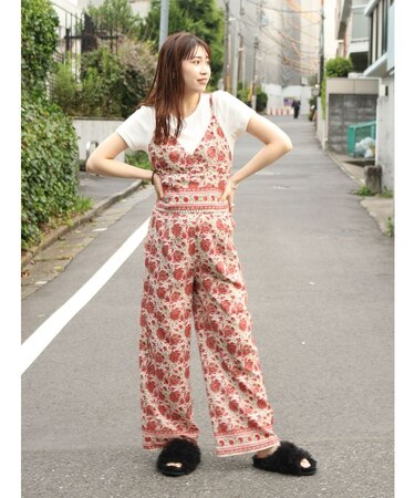 エスニックフラワープリントラフパンツ