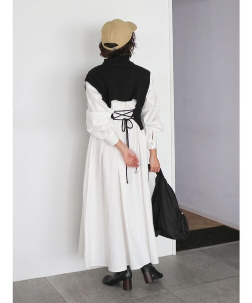 バックレースアップニットセットワンピース