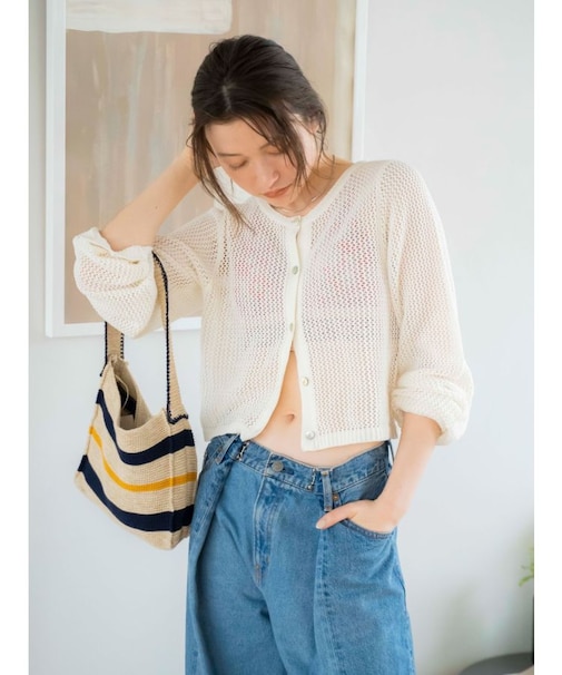 メッシュショートニットカーデ