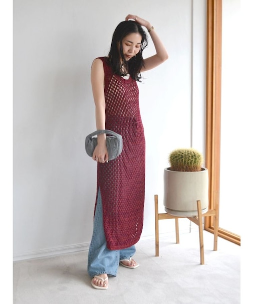 透かし編みニットワンピース