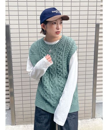 【WEB限定】パッチワークケーブルニットベスト