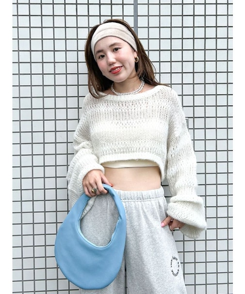 透かし編みボーダーショートニット