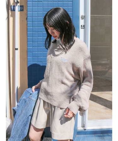 【WEB限定】エンブロイダリーコットン混スラブニット